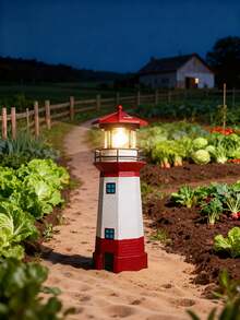 1pcs/2pcs  Outdoor Garden Solar-Powered Red Lighthouse, Ocean-Themed Floor-Standing ABS Resin Simulated Lighthouse Statue, 180° Rotating Lamp, Waterproof IP44 Creative Landscape Decorative Lamp, Micro-Landscape Interactive Tracking Lamp, Suitable For Garden, Courtyard, Front Porch, Lawn, Back Garden Decoration, Outdoor Solar-Powered Garden Decorative Lamp (400mah) - Đỏ - Xem 7