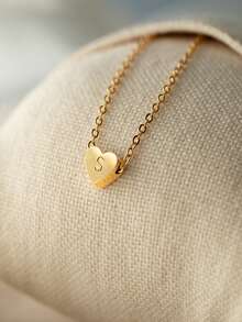 1 chiếc dây chuyền hình trái tim tối giản cổ điển bằng thép không gỉ, mặt chữ A-Z, màu vàng, phù hợp cho nữ giới đeo hàng ngày, dây chuyền cá nhân hóa, vòng cổ ôm sát cổ, quà tặng trang sức cho Ngày Valentine, Kỷ niệm, Đính hôn, Đám cưới, Ngày của Mẹ. - Vàng - Xem 4