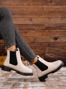 秋冬女士踝靴、平底鞋、黑色鞋、冬靴、黑色靴子、女鞋、平底鞋、新款鞋、踝靴、女鞋、高跟鞋 - 米色 - 查看 4