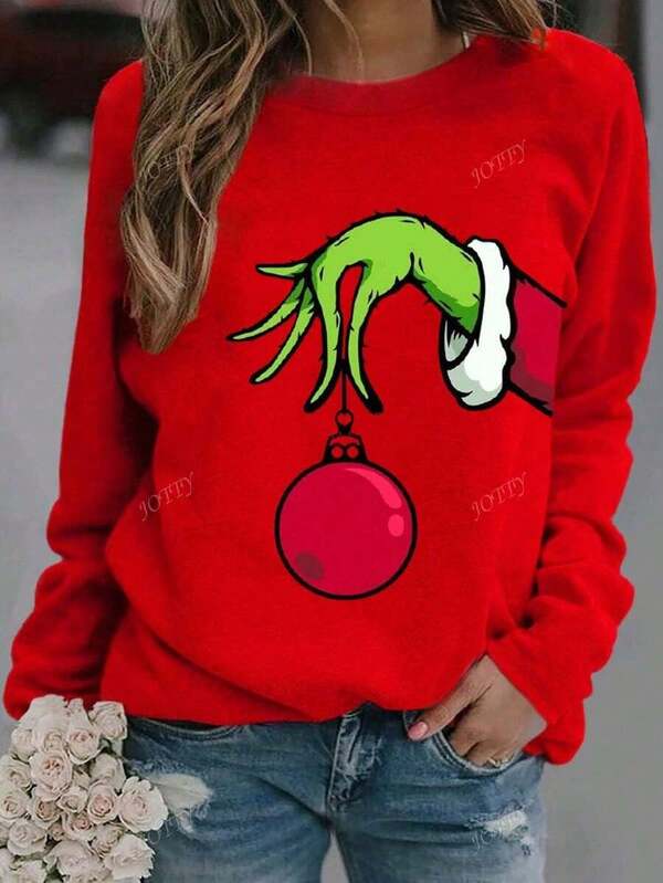 Christmas Themed Graphic Print Casual Crew Neck Long Sleeve T-Shirt2025