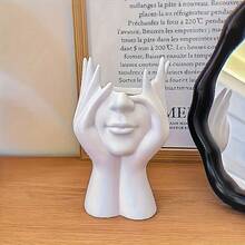 Cute Face Shaped Makeup Brush Holder, Plastic Material, 6.5*3.54in, Makeup Organizer, Pen Holder, Handmade Creative Human Body Art Makeup Brush Organizer And Art Supplies Pen Cup - Unique Creative Human Body Art Makeup Brush Holder And Statue Decor, ABS Anti-Drop Design, Home Decor/Makeup Brush Holder + Office Desk Pen Cup, Lightweight Suitable For Holiday Gifts, Gifts, Makeup Organizer, Makeup Brush Holder For Vanity - Multicolor - View 10