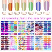 12 Sheets Nail Polish Strips Self Adhesive Gel Nail Stickers Full Nail Wraps For Women Girl Graffiti Gradient Starry Sky Nails Design Gel Strips Manicure Nail Art Accessories - 什錦 - 查看 3
