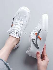 女士休闲运动鞋，平底户外跑步鞋，春秋季 - 灰色 - 查看 3