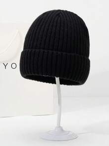 1 Large Autumn And Winter Hat: Men's Knitted Hat, Korean-Style Melon Rind Hat, Solid Color Ear-Protecting Hat, Woolen Hat, Winter Outdoor Cold Protection Hat, Thick Woolen Hat, Women's Autumn And Winter Loose And Warm, Pile Cold Hat, Big Face Shows Off Face, Small Knitted Ear-Protecting Hat