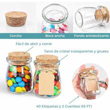Paquete de 30 frascos de vidrio con tapa pequeños de 4 onzas ,tarros de vidrio con tapa de corcho,Tarros de Jar de Miel con Etiquetas y Cuerda para regalo de boda, shower, regalo de - 1 - Ver 1