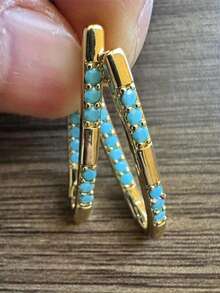 1 Pair Luxury Vintage Geometric Earrings - Gold With Synthetic Turquoise, Suitable For Weddings, Parties And Daily Wear - Birthday And Holiday Gift, Vintage Earrings, Wedding Jewelry, Classic Style, Durable