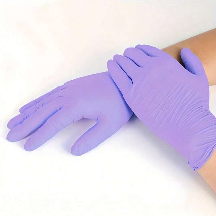 100pcs Disposable Nitrile Gloves, Light Purple Color (No Box), Suitable For Household Cleaning, Pet Bathing, Hair Coloring, Manicure And Kitchen Cleaning; Essential Household Cleaning Supplies, Purple Color, Powder-Free, Non-Medical Gloves, Fit For Both Hands. - Light Purple - View 8
