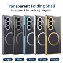 VIETAO Ốp lưng điện thoại từ tính trong suốt mạ điện, hỗ trợ sạc không dây, tương thích với Samsung Galaxy Z Fold 7 6 5 4, ốp lưng siêu mỏng thời trang kèm kính cường lực bảo vệ màn hình. - Màu xanh lam - Xem 2