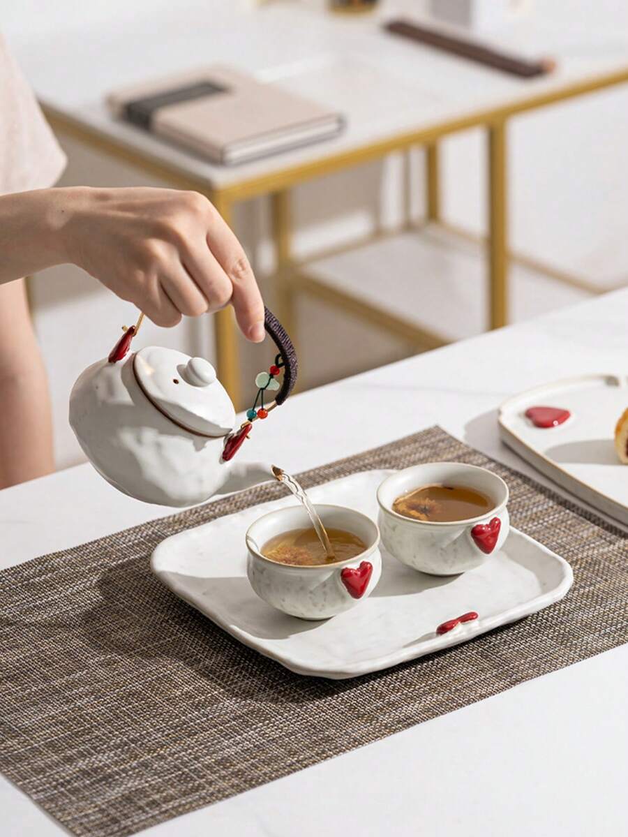 1/2/4pcs Ceramic Teacups With Cream-Colored Interior, Minimalist Ins Style Single Cup For Ladies, Cute Girly Small Cup, Suitable For Tea Drinking, Chatting, Gathering, Garden Talk, Home Reception And Restaurant Photography