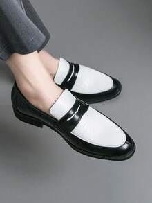 Mens Slip-On Dress Penny Loafer Casual Loafers Shoes For Male Classic Business Work Office Formal Dress Shoes - 黑與白 - 查看 9