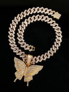 LIGHTSOME 1set Fashion Hio-Hop Style Colorful Butterfly Pendant Necklace For Men Women Punk Bling Aniaml Butterfly Jewelry Necklace Ideal Gift For Friend Suitable For Daily Wear