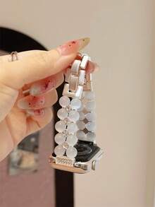 1 Piece Of Women's Clear Cat Eye Stone Bead Metal Bracelet Strap Compatible With 38/40/41/42/44/45/46/49mm Compatible With Apple Watch Strap Ultra/Se10/9/8/7/6/5/4/3/2/1