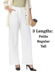 Women's Petite/Regular/Tall 3 Lengths Wrinkle-Free Flowy Office Dress Pants Slacks Breathable Workout Casual Wide Leg Stretchy High Waist Business Trousers - trắng - Xem 1