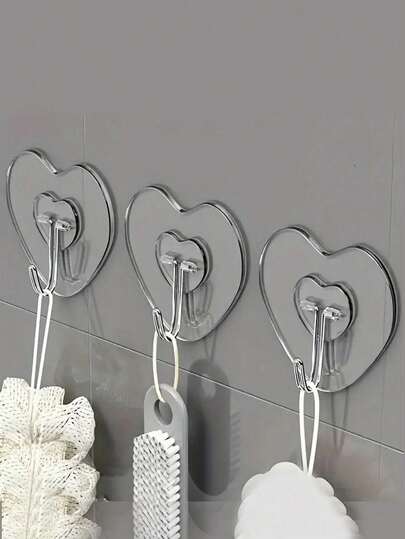 10 pièces Crochets adhésifs en acier inoxydable en forme de cœur - Résistant à la rouille, réutilisable pour les serviettes, les vêtements et les clés - Facile à installer, sans perçage nécessaire