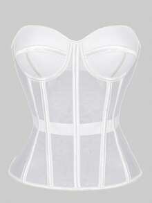 1pc Sheer Mesh Bandeau Crop Top, Sexy Backless Satin Lace-Up Bustier Camisole, Suitable For Women's Outings/Halloween Parties - 白色 - 查看 10