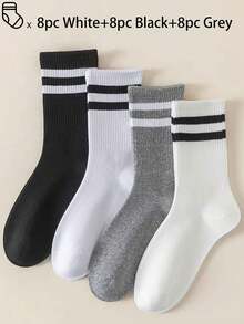 40只/30只/24只装男女通用舒适运动袜，男士长袜适合运动和训练，女士长袜适合休闲和商务穿着，抗菌、柔软、黑白配色、防臭、吸湿排汗、轻便舒适，适合秋冬季节穿着，20只/10只/8只/6只/4只/2只装，秋季 - 彩色 - 查看 52