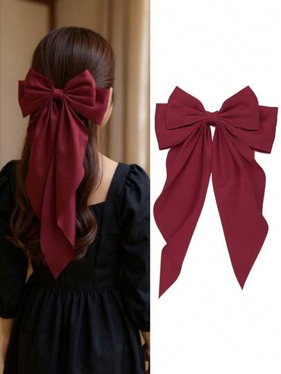 1 st hårrosetter klämmor för barn flickor, vinröda rosett hårklämmor för barn band rosett hårspännen satin hårrosetter långa svans klämmor på rosetter fest håraccessoarer klor klämmor, skolsaker