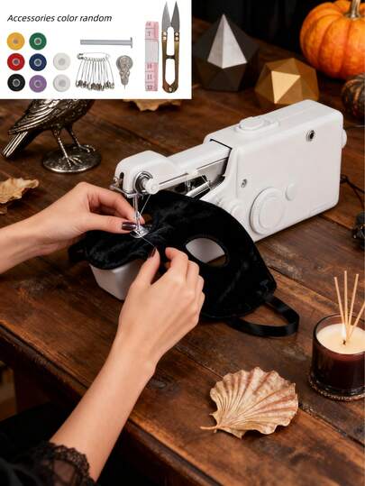 Halloween Portable Handheld Sewing Machine With Bobbin With Thread And Needle, Lightweight, Fun, Fast, Easy, Space-Saving Design, Convenient And Quick Stitching, Suitable For Quick Fixes On Thin Fabric Within 2mm, Suitable For Cushions, Curtains, Clothing, Crafts, Cute Trick-Or-Treat Bags, Travel, Home And DIY Projects,