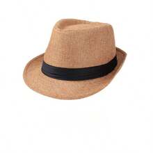 1pc SummerAutumn Breathable Linen Jazz Hat, British Style Casual Gentleman Fedora - White - View 7