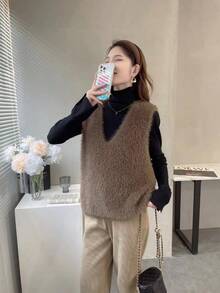Women Sweater Vests - Brown - View 3