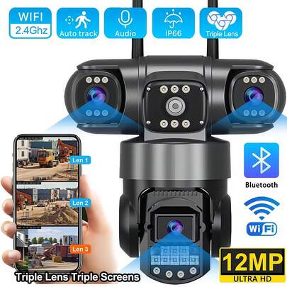 SWVW 12MP 6K HD WiFi IP Camera 10X Zoom Outdoor Three Lens Three Screens PTZ CCTV Auto Tracking Video Surveillance Security Protecti,2.4GWIFIOutdoor And Indoor Security Home Cameras, Wireless WIFI Cameras, IP Cameras, PTZ Cameras, Ring Camera ,None Surveillance Cameras,CCTV Cameras,Pet Camera