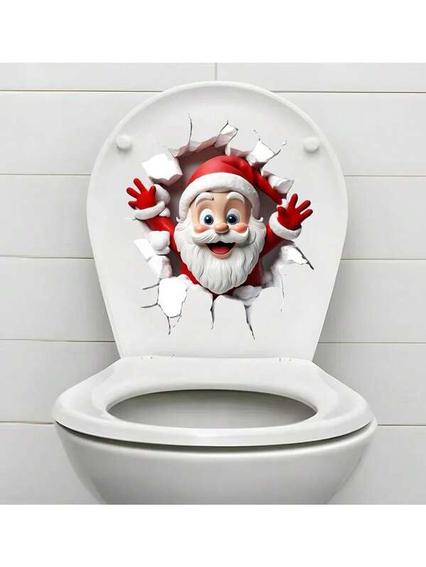 1PC Christmas Toilet Sticker Santa Claus Breaking Through The Wall Toilet Decal Self-Adhesive, Removable Bathroom And Bedroom Wallicker For Holiday Home Decoration