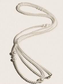 1pc Elegant Premium White Pearl Waist Chain Summer, School Fall, Autumn, Halloween - trắng - Xem 4