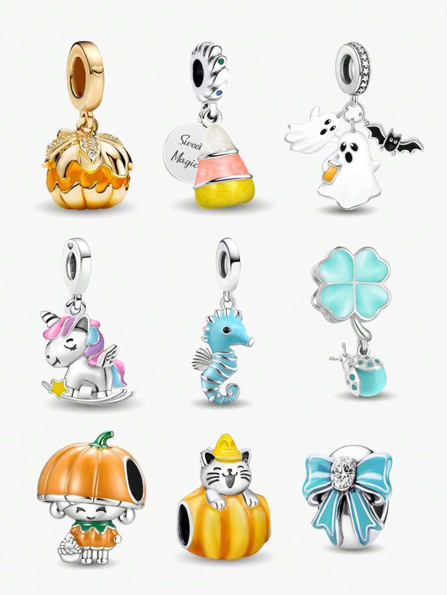 1Pc Fashionable 925 Sterling Silver Luminous Seahorse Beads Charms Fit For Women Bracelets Bangles DIY Jewelry Making And Daily Outfit Matching Jewelry Decoration For Girls