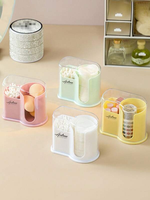 1pc Multi-Scene Covered Dust-Proof Storage Box, Cotton Swab Storage Box, No-Drill Makeup Remover Pad Storage Box, Desktop Organizer Box, Hair Clip, Hair Tie, Headband, Lipstick Storage Box, Toothpick, Wire, Cosmetics, Beauty Cotton Swab Organizer Box