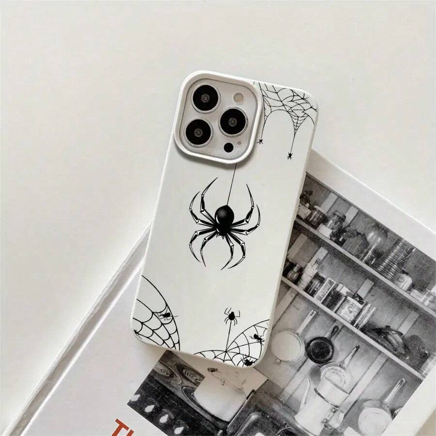Fundas y protectores para teléfono con diseño de araña negra y orificios grandes. Compatibles con phone 16 Pro Max, 16, 15 Pro, 14, 14 Plus/14 Pro Max, 13, 13 Pro, 12 Pro, 11/11 Pro. Regalos para cumpleaños y festividades - Blanco - Ver 1