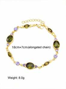 1 件复古橄榄绿人造水晶和方晶锆石女士手链，奢华高端链条手链 17 厘米，带 5 厘米延长链，人造橄榄石手链，诞生石手链，送给她的完美礼物 - 橄欖綠 - 查看 5