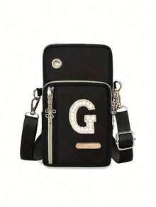 Women's Phone Pouch, Fashionable Pearl Rhinestone Monogram Design, A-Z Letter, Mini Crossbody Bag, Vertical Women's Coin Purse, Sports Armband/Running Wristband, Mini Casual Crossbody Phone Pouch With Earphone Hole, Suitable For Professionals, College Students, Work, Business, Commute, Office, Anniversary, Gift For Lover, Birthday, Valentine's Day, Christmas, Thanksgiving - Multicolor - View 14