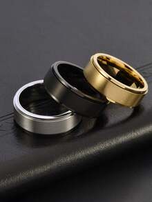 1 件不锈钢 18K 镀金简约复古凹线男士戒指，时尚配饰，感恩节、圣诞节、情人节、节日礼物，日常佩戴
