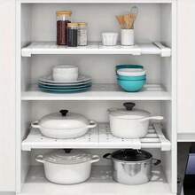 1pc Adjustable Cabinet Shelf, Extendable Sink Organizer Rack, Multifunctional Space-Saving, Suitable For Kitchen, Bathroom, Closet Storage - White - View 10