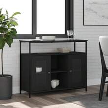 Sideboard Black 100x35x80 Cm Engineered Wood - Black - View 1