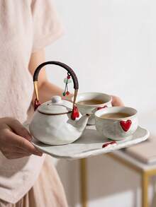 1/2/4pcs Ceramic Teacups With Cream-Colored Interior, Minimalist Ins Style Single Cup For Ladies, Cute Girly Small Cup, Suitable For Tea Drinking, Chatting, Gathering, Garden Talk, Home Reception And Restaurant Photography