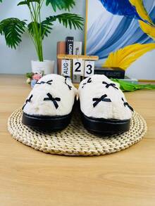 Chinelos Térmicos Femininos, Novos Sapatos de Maternidade Quentes e Antiderrapantes, Design Fofo com Laço, Uso Doméstico Interno, Inverno, Sapatos Peludos