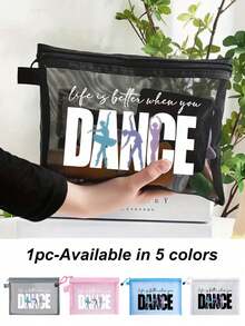 Mesh Cosmetic Bag With Dance Theme Pattern,Red Air Cushion Storage Portable Storage Bag,With The Letters "Dance" And Creative Patterns Of Dancing Girls,Makeup Bag, Skincare Bag, Travel Essentials, Dormitory Supplies, Gift For Women,Gift For Dance,Wedding Bride Gifts, Mother Gifts, Birthday Gifts,Dancers, Girls, Women Storage Bag, Gifts For Friends And Dance Teacher, Bathroom Storage,Lip Oil And Cosmetics Storage Bag.