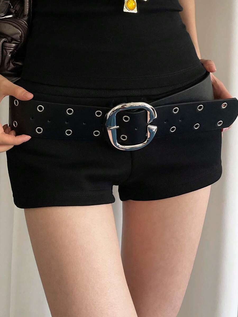 1 件女士黑色 PU 皮革复古通勤风格音乐节个性化镂空设计宽腰带 - 黑色 - 查看 1