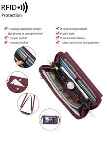 MIYIN Double Zipper Large Capacity Touch Screen Mobile Phone Bag RFID Blocking Long Wallet Crossbody Mobile Phone Bag Side Backpack Mobile Phone Portable Handbag Wallet Crossbody Clutch Mobile Phone Case Lightweight Modern Business Credit Card ID Card Cash Mobile Phone Wallet Business Casual Teacher's Day Teacher Gift Work Business