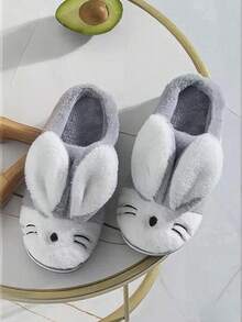 Kids Cute Rabbit Ear Warm Plush Slippers, Autumn/Winter - Grey - View 5