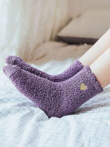 3/5 Paar Winter Herz Thermisch gefütterte dicke, weiche, flauschige warme Socken bis zur Mitte des Knöchels für Frauen, geeignet für Innenräume, Schlafen, Hauskleidung, gemütliche Socken - Verschiedenfarbig - Übersicht 3