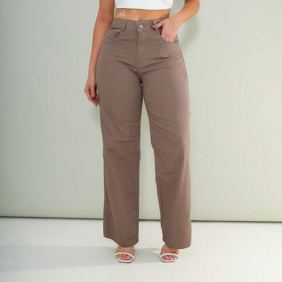 Wide Leg Feminine Plain - Marrón Mocha - Ver 1