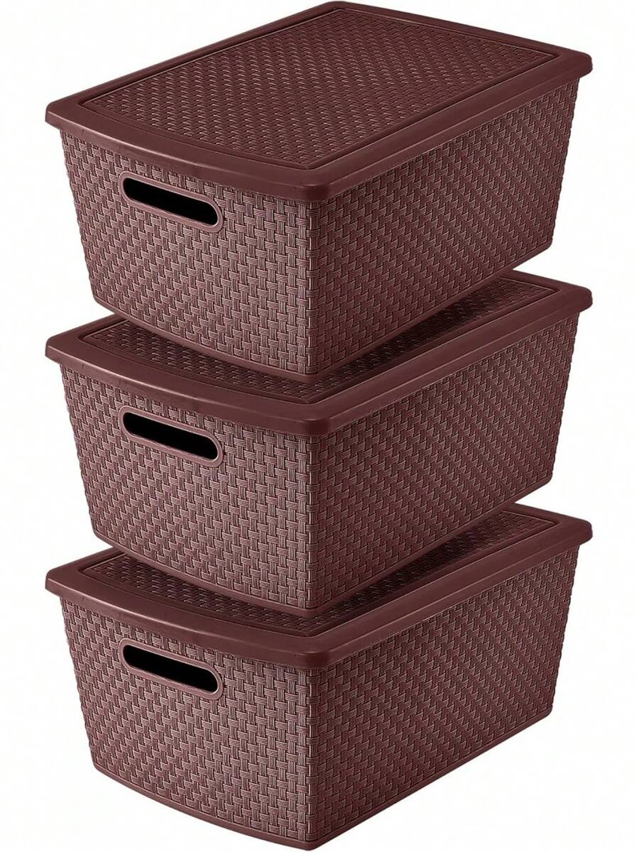 Set de 3 Cestas de Almacenamiento Plásticas de 22 Litros | Contenedores Plásticos para Organizar el Hogar | Organizadores | Cajas de Plástico | Cajas de almacenamiento - beige - Ver 1