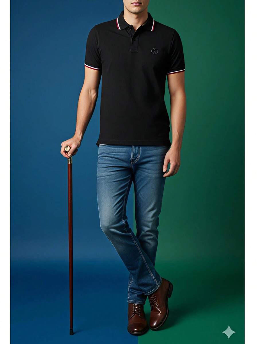 PLAYERA TIPO POLO DE CORTE SLIM EN COLOR NEGRA ESPECIAL PARA ESOS DIAS QUE NO SABES QUE PONERTE - Negro - Ver 1