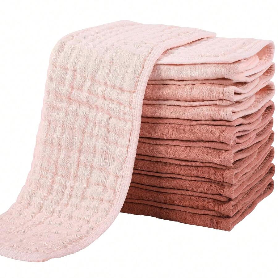 12pcs 20x10 Inch/12x12 Inch Muslin Baby Washcloths 100% O-Rganic Cotton,Baby Stuff,Baby Christmas Gift,Face Towels Wash Cloths For Baby Soft And Absorbent Baby Wipes (Gradient Pink),Burp Cloths Baby Girl,Muslin Burp Cloths,Six Middle School Pink - 彩色 - 查看 1