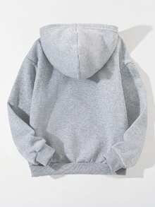 Casual Minimalist Cartoon Graphic Loose Fit Long Sleeve Hoodie Sweatshirt For Boys - 淺灰色 - 查看 2