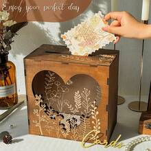 1set Wedding Card Box For Party, Wooden Wedding Card Boxes For Reception, Rustic Wedding Box For Cards And Money, Envelope Money Box Gift Card Box For Wedding Decor Graduation Shower Birthday