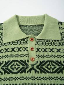 ANDREILEE 几何纹理针织套头毛衣，休闲宽松V领男女通用款，适合春、秋、冬三季穿着。 - 綠色 - 查看 4