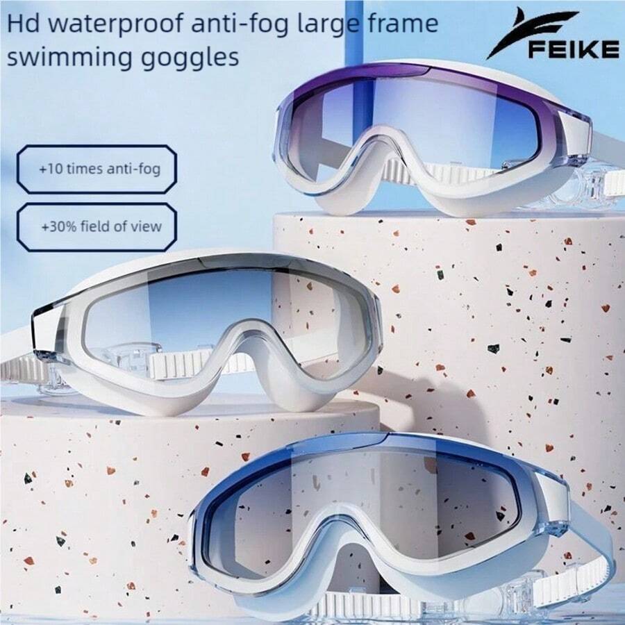 1pc Large Frame Adult Gradient Electroplated Swimming Goggles, Waterproof Anti-Fog High Definition Wide Vision Swim Goggles, Unisex UV Protection - Multicolor - View 1